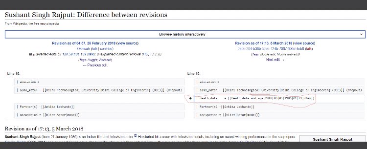 SSR was also declared dead on Wikipedia in 2018, why? Read the above tweet too.  #KolkataRoars4SSR  @Dhann_shree  @truebiancaa  @shwetasinghkirt  @nupurja  @ChotuArtist  @AnamikaRashmi  @Keen_Learner_  @RosesForYou34  @republic  @pradip103