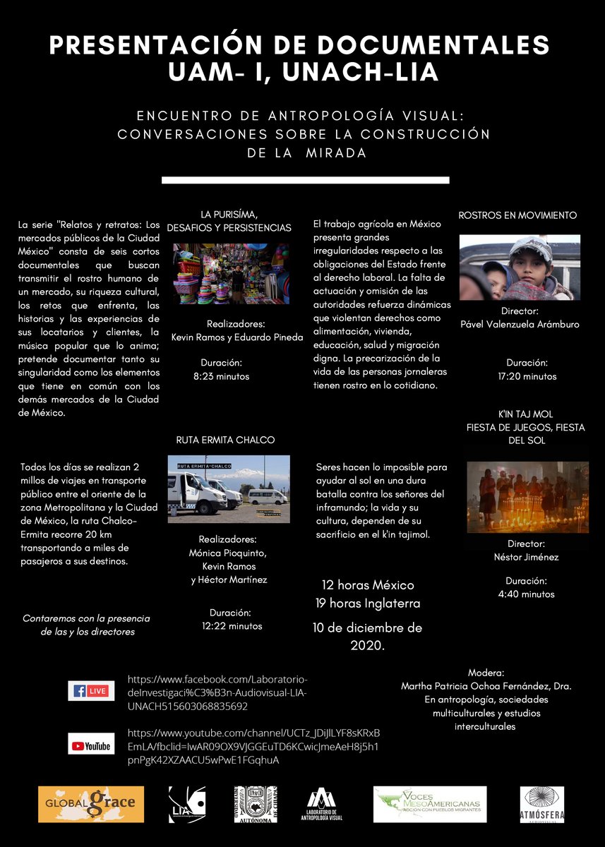 Pavel_VA's tweet image. “Encuentro de Antropología Visual. Conversaciones sobre la construcción de la mirada”.
Del 7 al 11 de Diciembre.
Presentación de documentales y conversatorio. 

facebook.com/kinokisancris/…