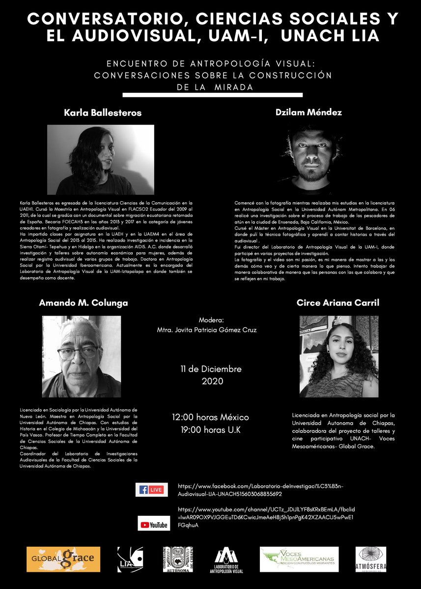 Pavel_VA's tweet image. “Encuentro de Antropología Visual. Conversaciones sobre la construcción de la mirada”.
Del 7 al 11 de Diciembre.
Presentación de documentales y conversatorio. 

facebook.com/kinokisancris/…