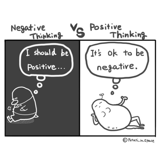 _potati_'s tweet photo. Negative thinking vs positive thinking.

#potati #positivethinking #negativethinking #manga #comicart https://t.co/c6EMbTU5HQ