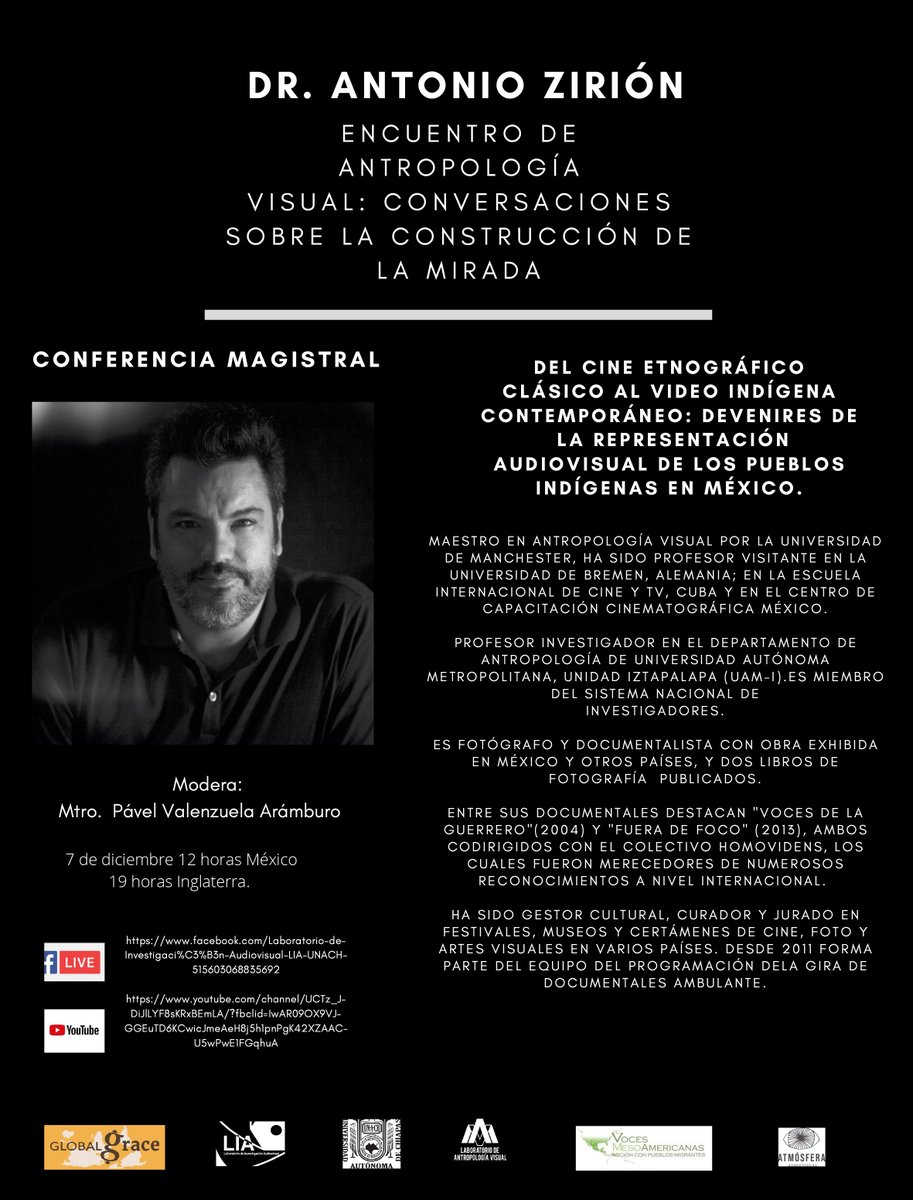 Pavel_VA's tweet image. “Encuentro de Antropología Visual. Conversaciones sobre la construcción de la mirada”.
Del 7 al 11 de Diciembre.
Conferencias Magistrales.

facebook.com/kinokisancris/…