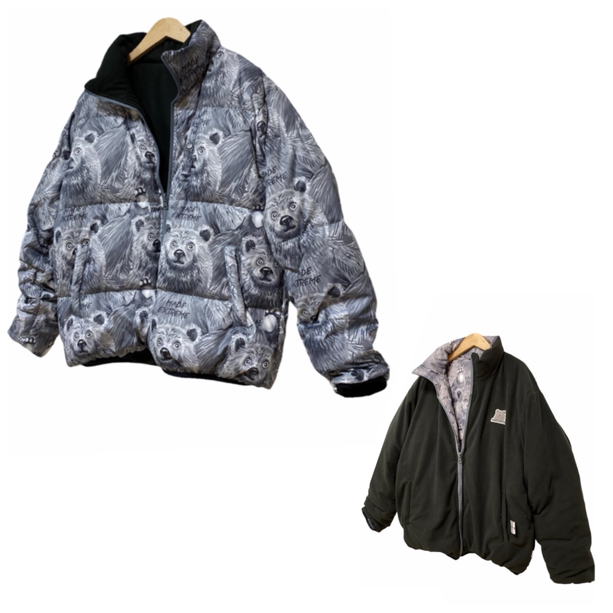 Kaya Select Remake フリース 中綿ナイロン 暖かいし軽い リバーシブルで これは可愛いぞ ダウンジャケット 中綿ブルゾン リバーシブル クマ セレクト Usedremake Kaya1点物 衣装 ワンピース好きと繋がりたい イラスト好き