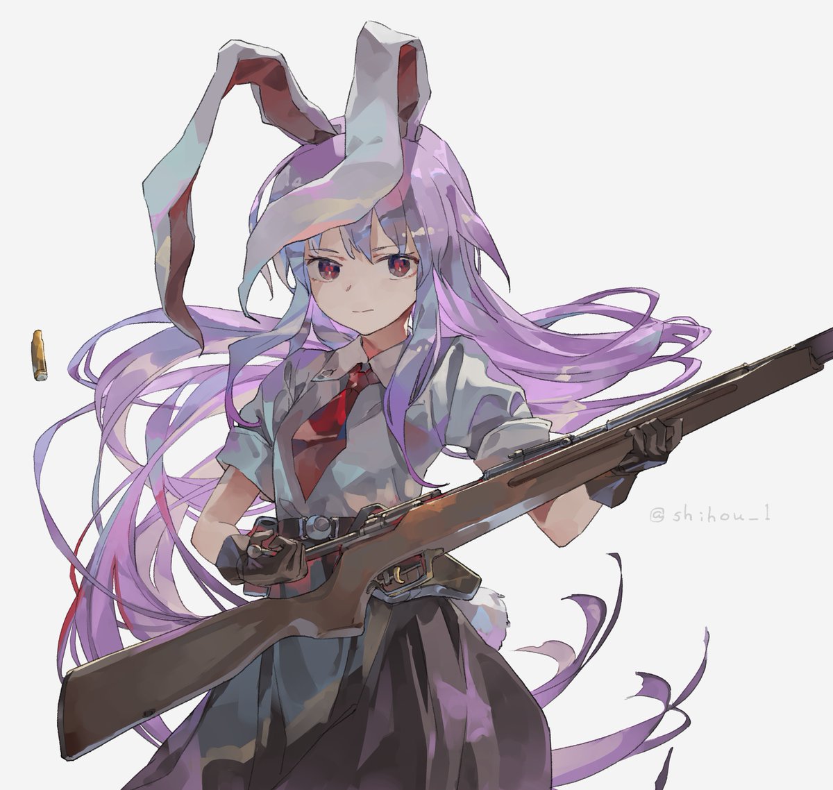 reisen udongein inaba 1girl solo animal ears rabbit ears gun long hair weapon  illustration images