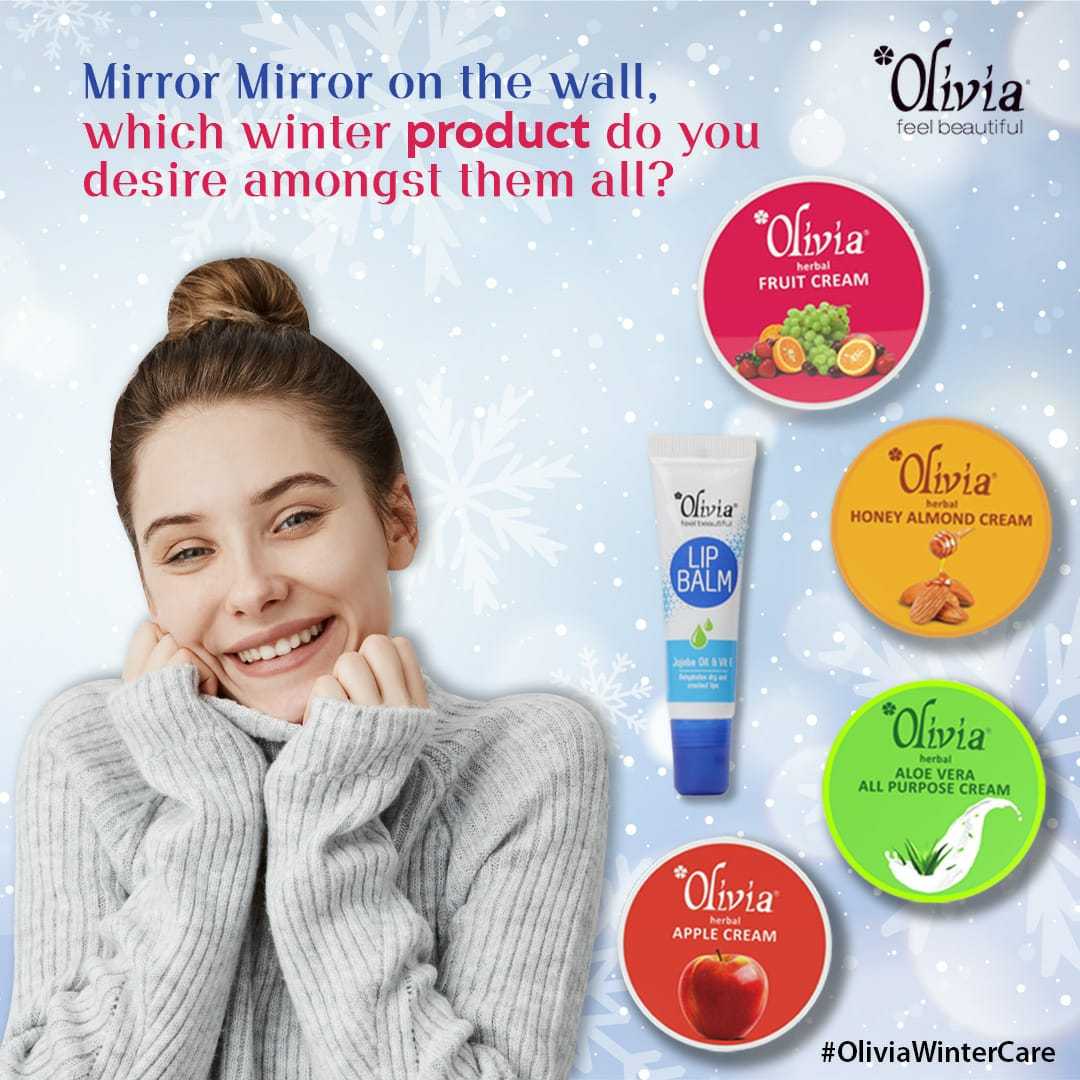 OliviaBeautyIN's tweet photo. What if you had one wish to select any of our winter product? Tell us which one will you choose in the comments below.
.
.
.
#OliviaCosmetics #FeelBeautiful #OliviaWinterCare #LipCare #LipBalm #Skin #SkinCare #FaceCream #FruitCream #HoneyAlmondCream #AppleCream #AloeVeraCream https://t.co/PKlE6XbYpH