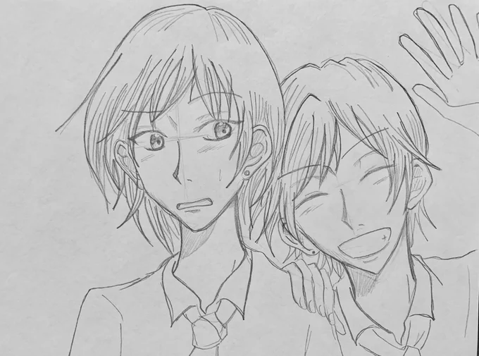 オリジナル絵(鉛筆下書き)しっかり者系女子&amp;おちゃらけ系男子こういう組み合わせが好きだなぁ〜とふと考えて作成しました#絵描きさんと繫がりたい #イラスト #illustration #Illustrations #鉛筆 