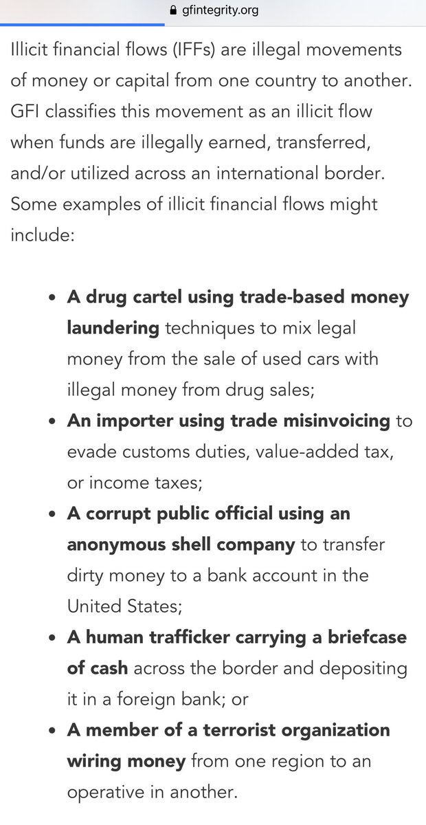 3/ The Global Financial Integrity (GFI) defines “illicit financial flow” as an illegal movement of money or capital from one country to another. See what is illegal. @zimlive  @BitiTendai  @lawsocietyofzim  @kukurigoZW  @newswireZW  @FingazLive  @ZimTreasury  @GGuvamatanga  @MthuliNcube