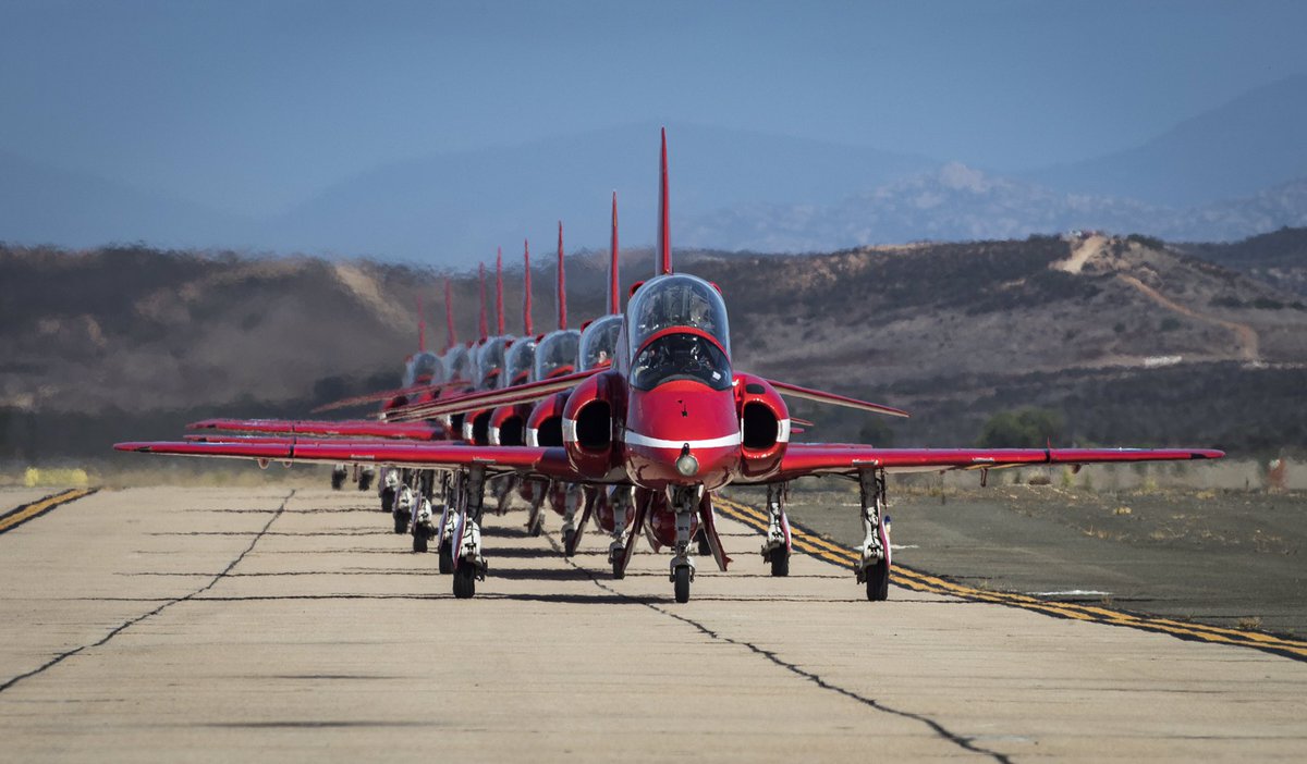 Finally Cpl Dye of  @RAFAkrotiri snapped this of a  @RaytheonTech Sentinel R1 getting ready for a sortie.  SAC Buchanan of  @RAFWaddington caught the  @rafredarrows in sync as part of the USA Tour Some great images from a category sponsored by  @CanonUKandIE (4/4)