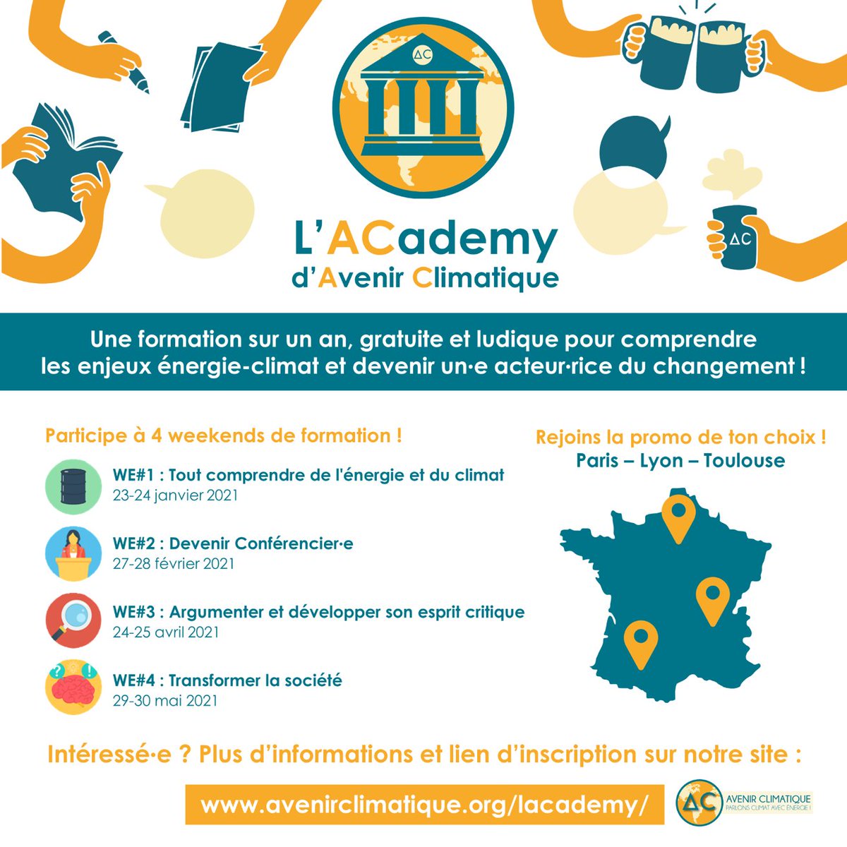 AvenirClim's tweet photo. [#ACademy2021] Les inscriptions sont ouvertes !

🌎 Participe à cette formation gratuite et ludique, afin de tout comprendre des enjeux énergie-climat et devenir un·e acteur·rice du changement ! https://t.co/DwvtoNMXWM