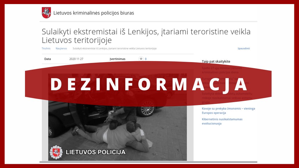 Disinfo_Digest's tweet photo. Informacja jakoby litewska policja zatrzymała obywateli Polski mających realizować działania terrorystyczne na Litwie jest #fałszywa

Pochodzi ze strony podszywającej się pod stronę litewskiej Policji. Nie daj się oszukać, to próba uderzenia w postrzeganie relacji Polska🇵🇱🇱🇹Litwa https://t.co/YsGQUPIzfT