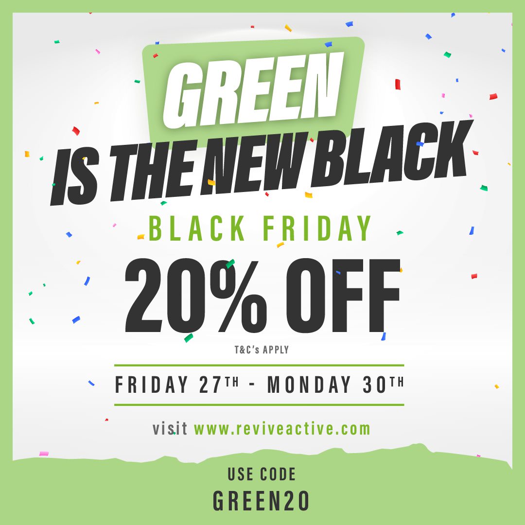 ReviveActive's tweet image. Get 20% off online at reviveactive.com 😍💚🙌 
​
​Offer valid until Monday 30th November. 

​​#ReviveActive #EnrichYourLife #SuperSupplement #BlackFriday #Blackfridaydiscounts #sale #blackfridaydeals #blackfriday2020