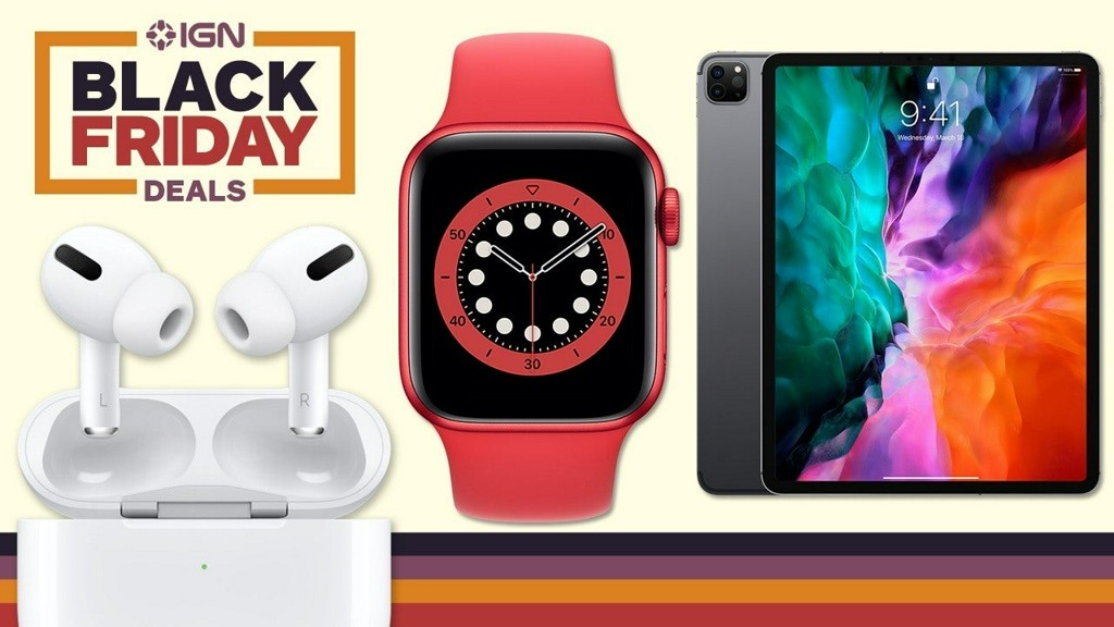 IGN's tweet photo. From Apple Watches to AirPods Pro, here are the best Apple deals for Black Friday: https://t.co/nWNmgfLZsP https://t.co/9X8HRpJUEx