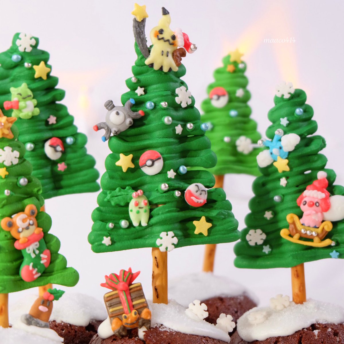 まんなたぬき ポケモンたちのクリスマスツリーカップケーキができました