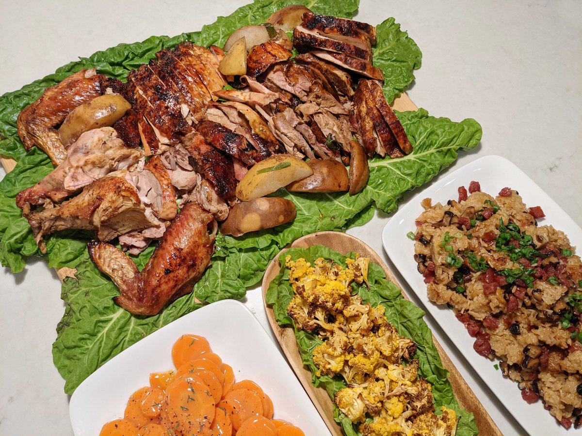 Hosted my first Thanksgiving dinner and made it very Chinese-inspired — five spice asian pear turkey with sticky rice stuffing and

O
M
G