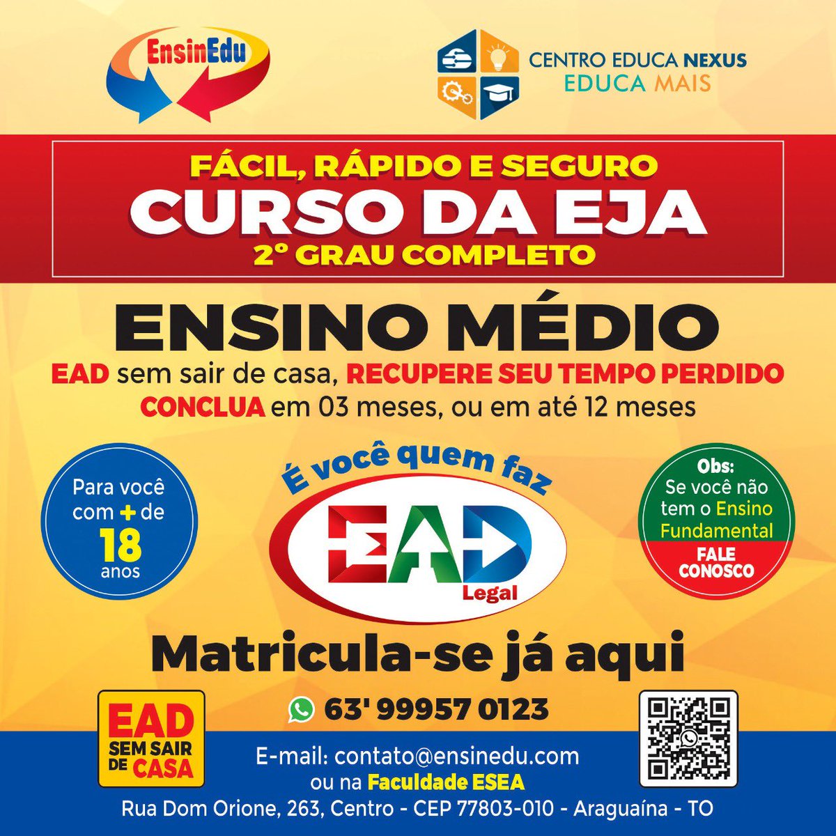 realdomraimundo's tweet photo. ♻️ A EJA do Ensino Médio te leva a Universidade ‼️‼️
✅ Venha CONCLUIR o seu. https://t.co/lZ4iVzM9Zv