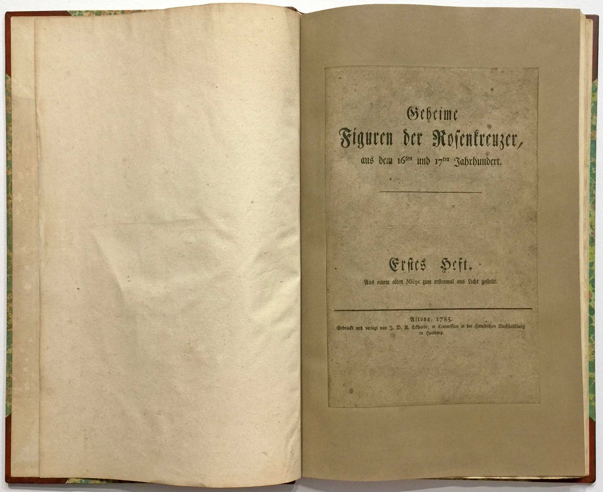 Eckhardt's "Geheime Figuren der Rosenkreuzer, aus dem 16ten und 17ten Jahrhundert", published between 1785 and 1788 - title page and an additional photo from volume 1: Altona, J. D. A. Eckhardt in Commission in der Heroldschen Buchhandlung in Hamburg, 1785.