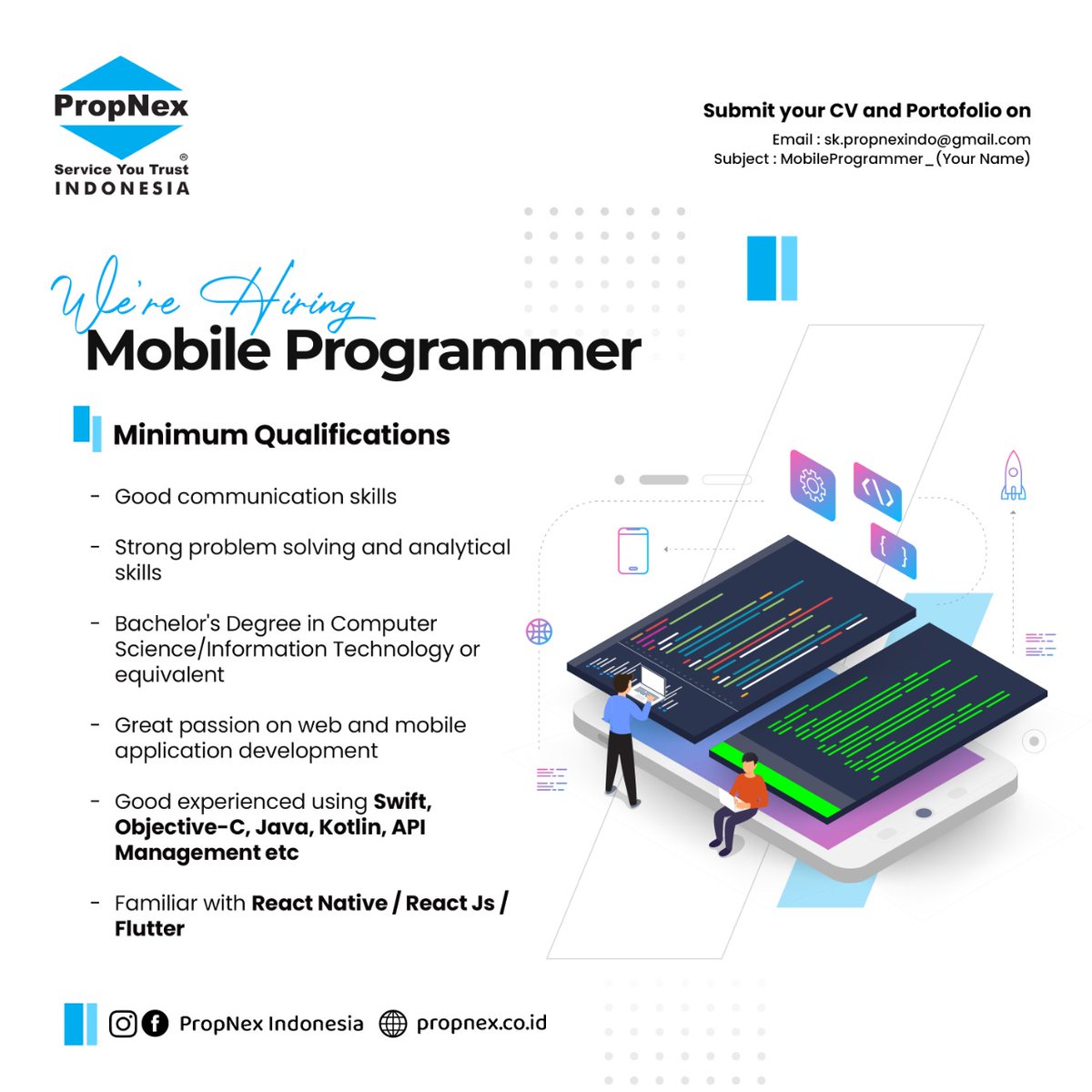 Bdwantoro's tweet image. We Hiring. Hai jobseeker, we have opportunity for you.
If you intend or have acquaintances, please contact me. 
or You can submit on LinkedIn linkedin.com/jobs/view/2307…

#lokerIT #MobileProgramming #Flutter 
#lokersurabaya  #Loker #Android #ios