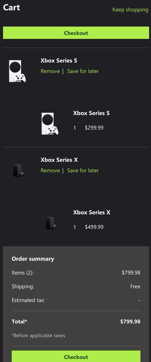 snkr_twitr's tweet photo. Appears items may still be in cart on Microsoft and checking out: Xbox Series 

X https://t.co/3AlhrZXSPY
S https://t.co/83K81xPt9u

Only if you carted prior but couldn’t check out 

#AD https://t.co/EuM6kJSPSC