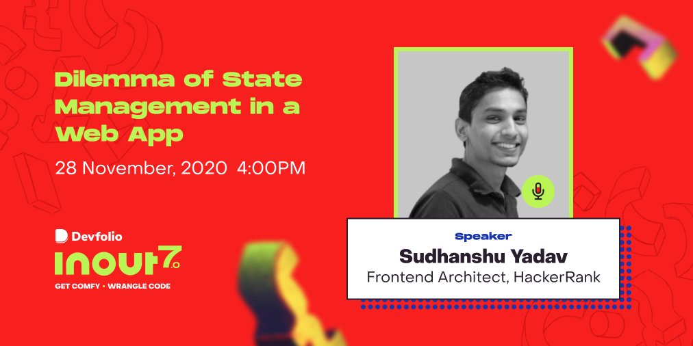 hackinoutco's tweet photo. 📢 The next session on "Dilemma of State Management in a Web App" will be live today at 4:00PM!
Hear @_syadav provide great insights and feel free to interact with him during the session 🙋🏻♂️
The summits at #hackinout are open to all 🤩
Join us here:
https://t.co/AExbKGWwPZ https://t.co/PYvznPzRH3