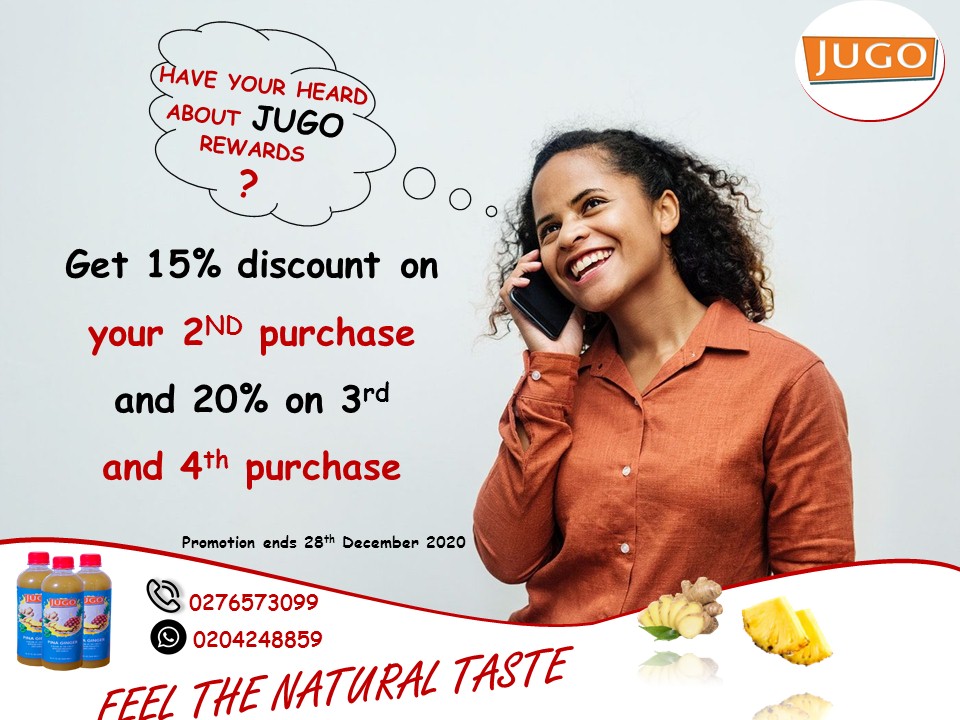 SAVE BIG WITH JUGO THIS FESTIVE SEASON! Get an instant 15% discount on the 2nd carton purchase and a further 20% discount on the 3rd and 4th cartons. This promotion ends 28th December, 2020
#JUGO #FeelTheNaturalTaste
#pineapple #ginger #juice
#fruits https://t.co/ivXA5HrtZV