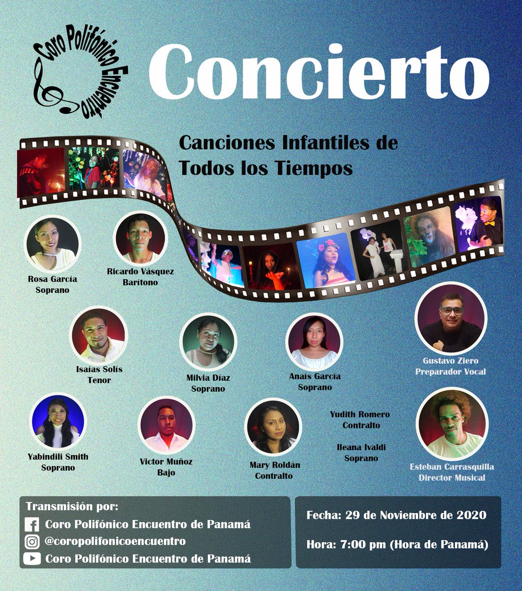 coroencuentropa's tweet photo. ▶️Concierto Virtual...
Canciones Infantiles de Todos los Tiempos.
Domingo 29 de Noviembre
Hora: 7:00 p.m. (Hora de Panamá)
@CoroPty
Auspicia:
@CrescendoPty
#YoMeQuedoEnCasa #ElamcoVirtual2020 #elamco #corovirtual #coro #Cultura #conciertosvirtuales https://t.co/RG8XYoby8a