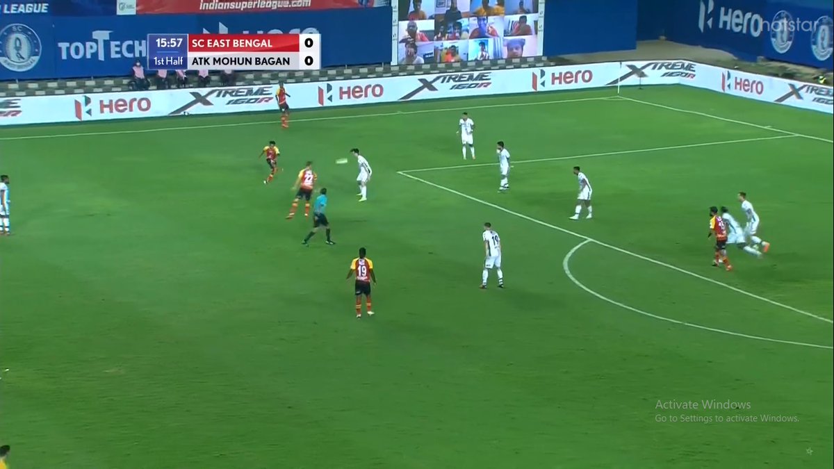 15’ – Following a perfect cross by Loken Meetei from the left, Arindam found himself in no man’s land to deal with it and had Surchandra timed his run better, this could have been another good chance for SC East Bengal. I think this will get better with time. Lack of preparation.