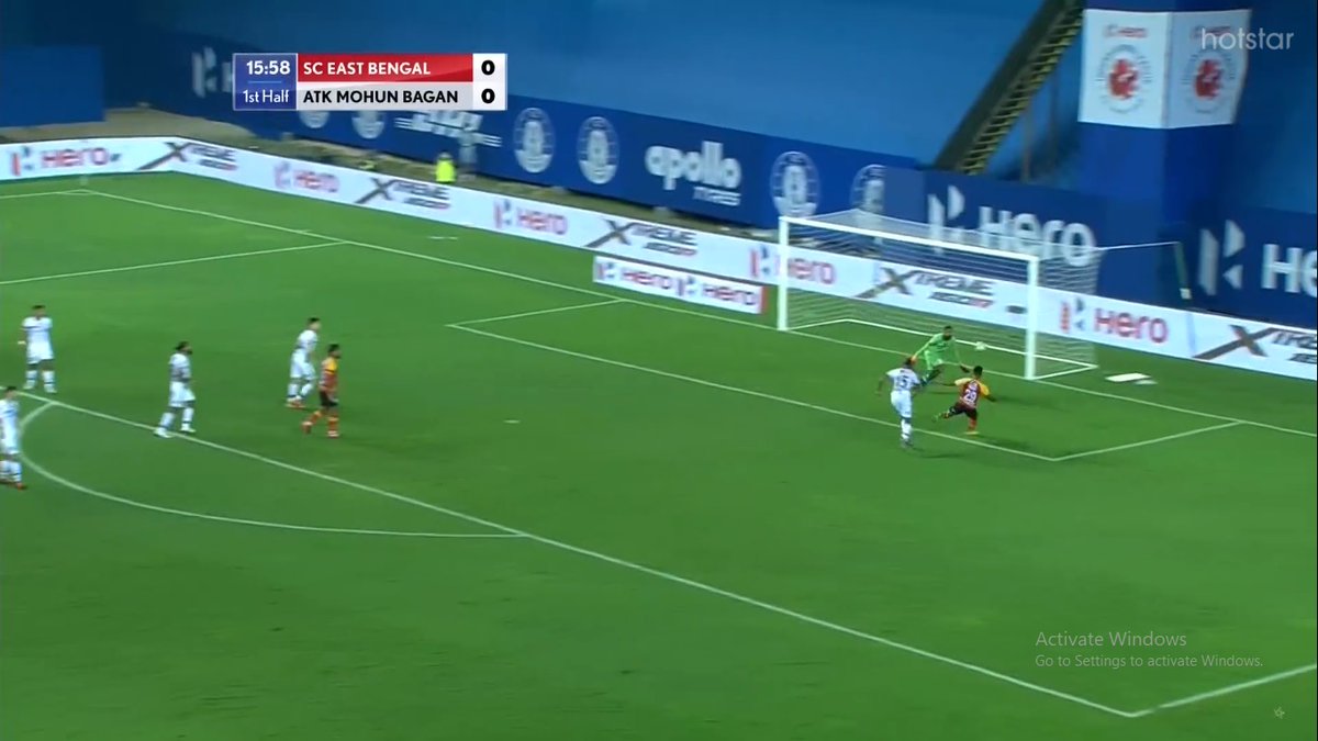 15’ – Following a perfect cross by Loken Meetei from the left, Arindam found himself in no man’s land to deal with it and had Surchandra timed his run better, this could have been another good chance for SC East Bengal. I think this will get better with time. Lack of preparation.