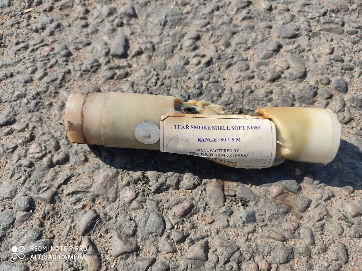 Zebaism's tweet image. THIS: A tear gas shell used yesterday on farmers at the Haryana-Delhi Singhu border. 

Check the Date of Expiry: Jan 2020.

I don’t know if this is okay or not, honestly curious. Could an expert clarify?

Clicked by my VJ @camerekinazarse #FarmersProtest #kisanandolan