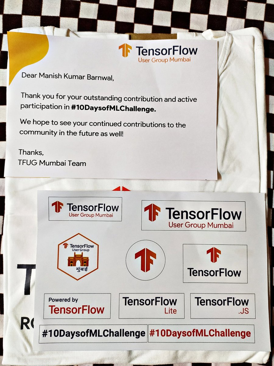 imanishbarnwal's tweet photo. Finally received my Swags for #10DaysofMLChallenge from @tfugmumbai ๐คฉ it was really great experience to participate in this #10DaysofMLChallenge thanks to @ialimustufa & @ishubhamsah ๐
#swag #ml #MachineLearning https://t.co/HVLJErLzMC