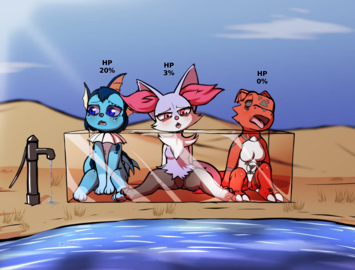the254e's tweet photo. No water for you

#braixen #vaporeon #guilmon #pokemon #digimon #desert #torture #water https://t.co/JyARYTbNS9