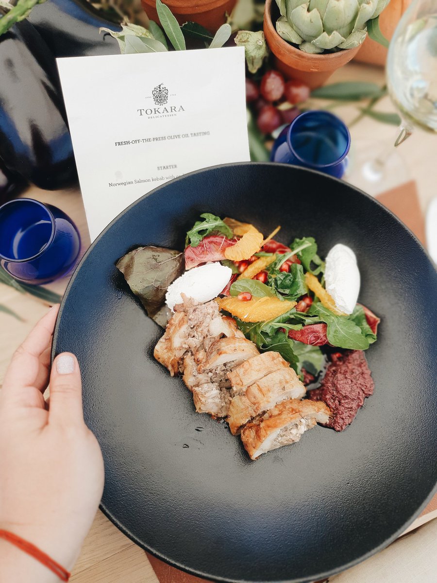litlhedonistCPT's tweet photo. Lunch was Norwegian salmon kebab, chicken roulade &amp; olive oil cake, generously accompanied by Tokara wines. For the sake of brevity, I’ll let my images tell the full story. I wish you could smell the chicken roulade as it arrived at the table.#IntOliveTreeDay #TokaraOliveOil https://t.co/Uf1kfygkB6