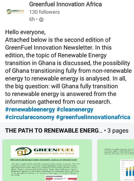 GreenfuelA's tweet photo. Download our Newsletter on LinkedIn to learn more about the state of renewable energy in Ghana

Use the link below to have access to the full document on LinkedIn

https://t.co/7weVETHvPL

Or search for Greenfuel Innovation Africa on LinkedIn to download our Newsletter
#GoGreen https://t.co/naluQG2IuS