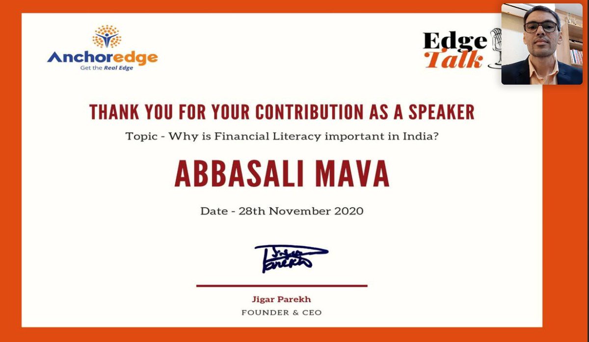 AbbasaliMava's tweet image. Happy to share that 
I have successfully delivered my speech on topic 
"Why Financial Literacy important in India?" on EdgeTalk.

Thank you @JigarDParekh
@ajaybeel

#EdgeTalk #anchoredge