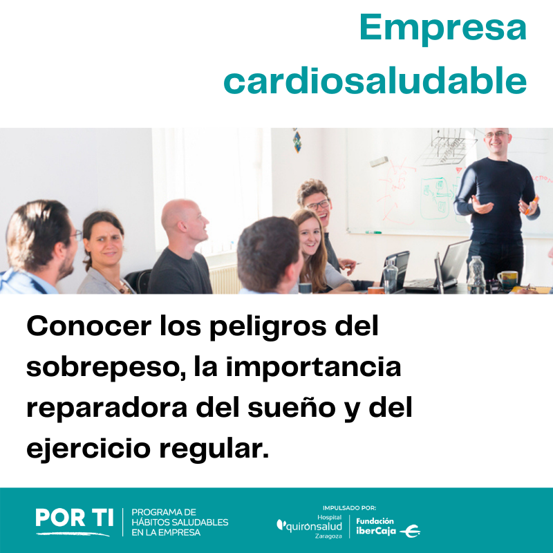 Conocer los peligros del sobrepeso, la importancia reparadora del sueño y del ejercicio. 

Esta charla profundizará en los riesgos cardiovasculares y la implantación del concepto de empresa #cardiosaludable
👉 porti.es/formacion/
#LohacemosPORTI <a href="/quironsalud/">quirónsalud</a>  @IbercajaSocial