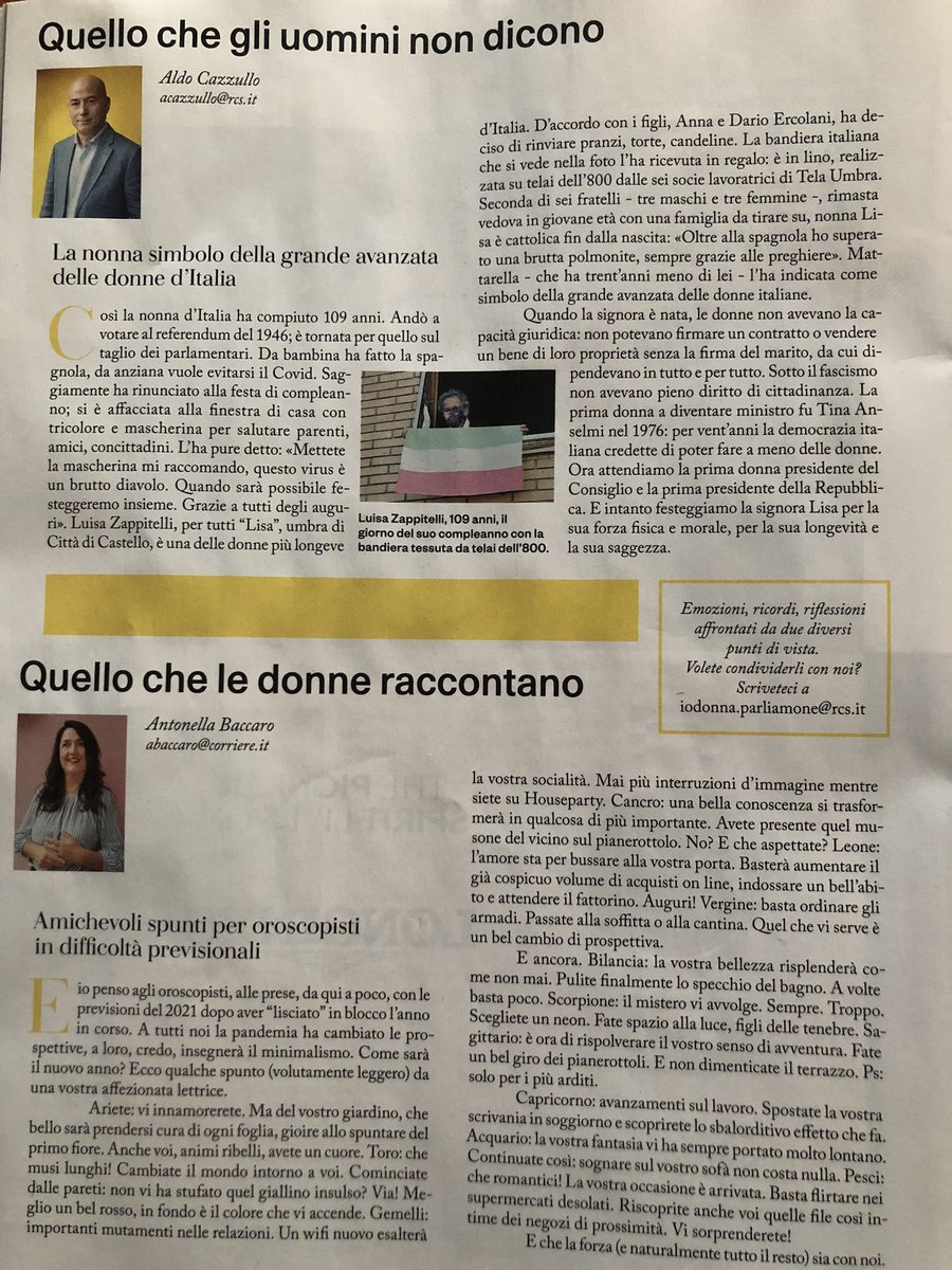 CittaCastello's tweet photo. La bella storia di vita di #nonnaLisa Zappitelli 109 anni oggi su @IOdonna del @Corriere a firma Aldo Cazzullo. #esempio #cheonore #nonnaditalia #LISA #cittadicastello @_giovannigrasso @Quirinale @Claudiobiankini #telaumbra https://t.co/ClymvrMClC