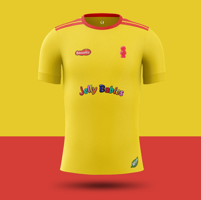  @MaynardsBassett Jelly Babies: @WatfordFC is that you? This scorcher from the brainchild's behind love-it-or-hate-it Liquorice Allsorts is fresh and very clearly the Jelly Baby brand. Keep Calm And buy this Jelly Babies kit!