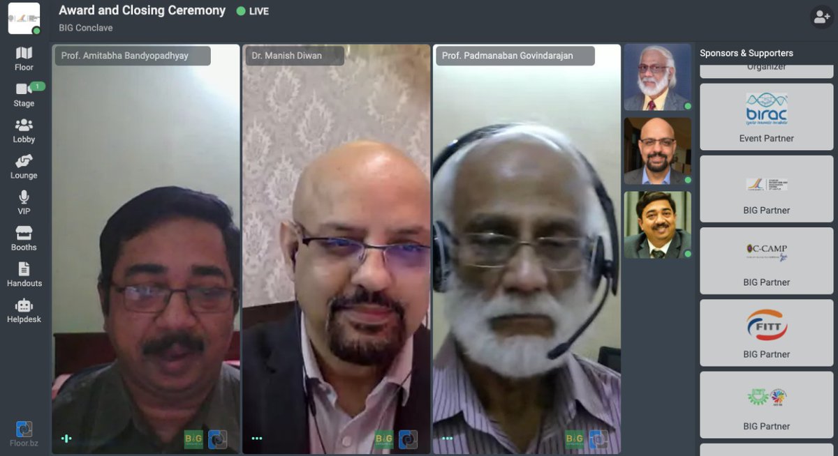 incubatorIITK's tweet photo. We are about to announce the #VisitorsChoiceAward to the most visited Startup Booth at #BigConclave2020!! And we have Padma Bhushan Professor Govindarajan to confer the awards. https://t.co/k2aMaULvLq