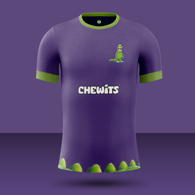  @Chewits:A home & away kit from Chewits available in Blackcurrant and Fruit Salad colour. The "iconic" Chewie graces both as the kit badge. Only if you own BOTH kits can you claim exclusive Spotify access to the super hit, "I Like To Chew It Chew It" (remember that? lol)