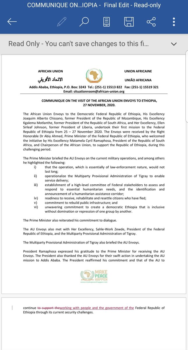 dized's tweet image. .@_AfricanUnion shares its statement on the talks with Ethiopia PM Abiy Ahmed including a crossing out. Also said that Abiy reiterated his commitment to dialogue.