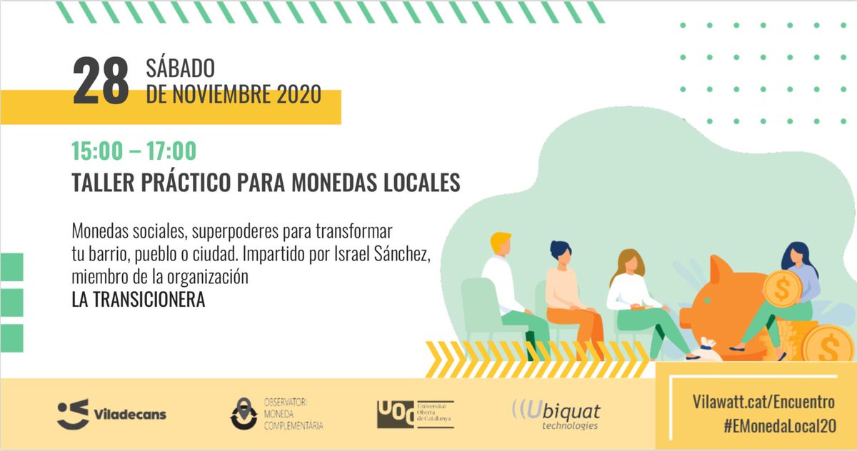 LaTransicionera's tweet photo. 💸Quieres saber hacer dinero?

🗓️Hoy estaremos impartiendo este taller práctico en el Encuentro de Monedas Locales.

🦸🏻‍♀️Vente y adquiere superpoderes para transformar tu barrio o localidad!
#EMonedaLocal20 

ℹ️https://t.co/VuNelC9RXW https://t.co/UiOoAvf8nL