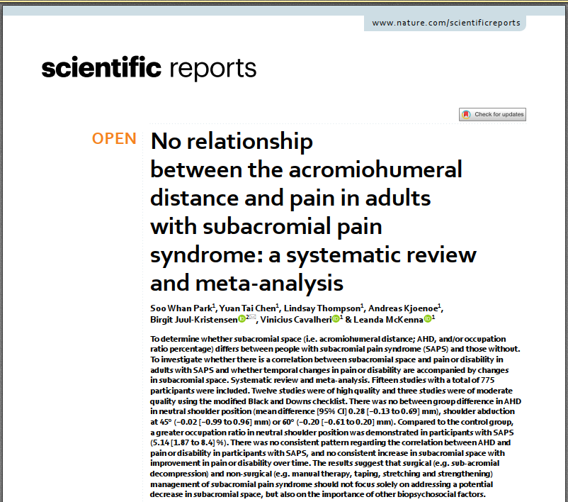 PhysioMeScience's tweet photo. No relationship between the acromiohumeral distance and pain in adults with subacromial pain syndrome: a systematic review and meta-analysis

👀👀👇👇

https://t.co/daQmZR7mbZ https://t.co/hiowDk7gdb