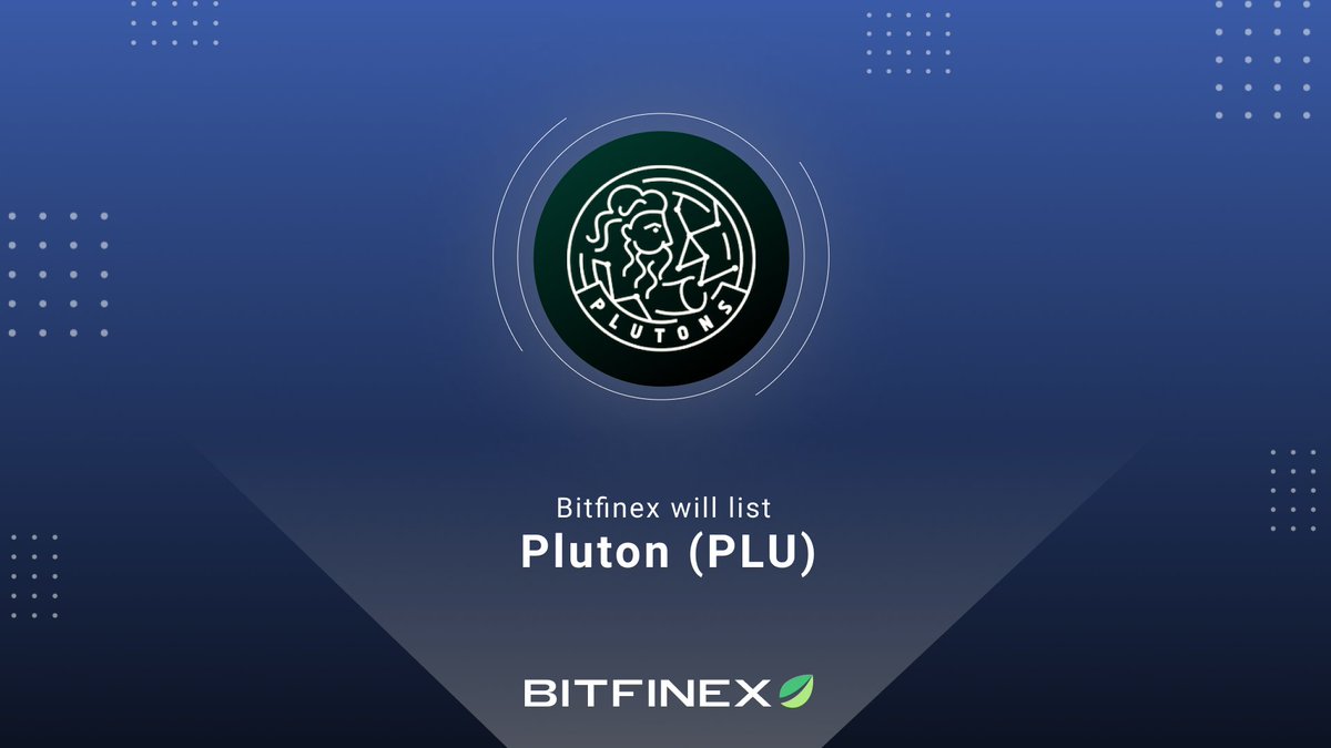 bitfinex's tweet photo. Pluton (PLU) will be listed on Bitfinex!

PLU deposits are now open. Trading and withdrawals for @plutus on #Bitfinex will start from 2nd Dec at 12:00 PM UTC. 

Discover more about $PLU listing⬇️
https://t.co/lGZovMj5zb https://t.co/40mUcnWKGQ