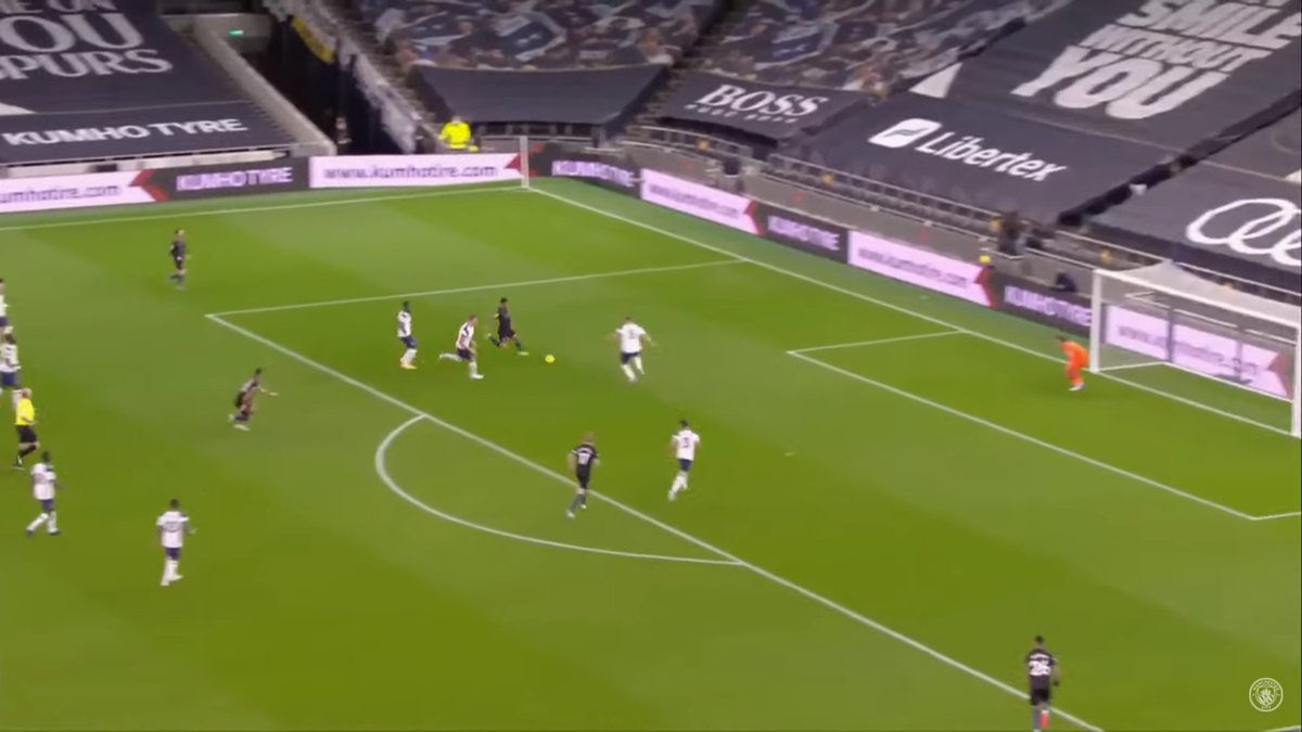 and linking up with the wingers and Tammy. city used that to cause Spurs loads of problems in the first half using combinations between Jesus, Debruyne, silva and Cancelo and almost scored though it at times if not for Jesus blocking Debruyne's shot.