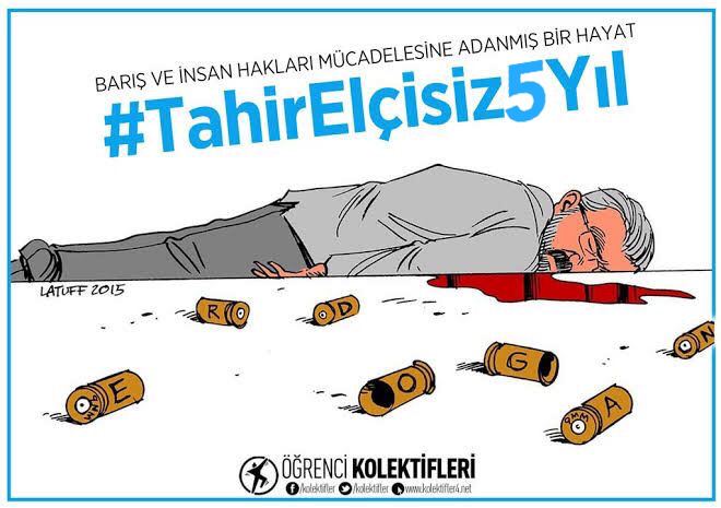 "Diyarbakır ortasında, vurulmuş uzanırım
Ben bu kurşun sesini nerde olsa tanırım"

Yaşamını barış ve insan hakları mücadelesine adayan ve halk düşmanları tarafından katledilen Tahir Elçi'yi saygıyla anıyoruz.
#TahirElcisiz5Yıl