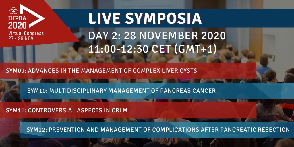 IHPBA's tweet photo. Check out the program: https://t.co/ukOwVRMsOm and bookmark your favorites!
Live symposia on complex #livercysts, #pancreascancer, #CRLM, and #pancreatic #resection will begin at 11:00 CET (GMT+1).
Log in now and browse the full program: https://t.co/9OphSLC2Sz https://t.co/lWQEmWdXBd