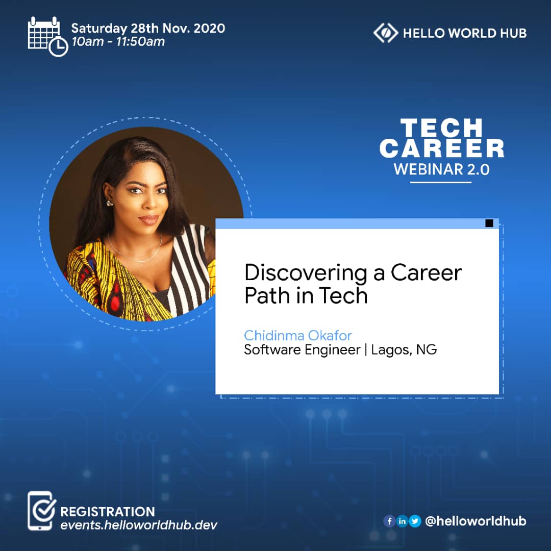 HelloWorldHub's tweet photo. @nmaokafor is Live now and she's helping us to discover a career path in tech!!!
#HelloWorldHub #TCW2 #womenintech https://t.co/lRgUbMhPTU