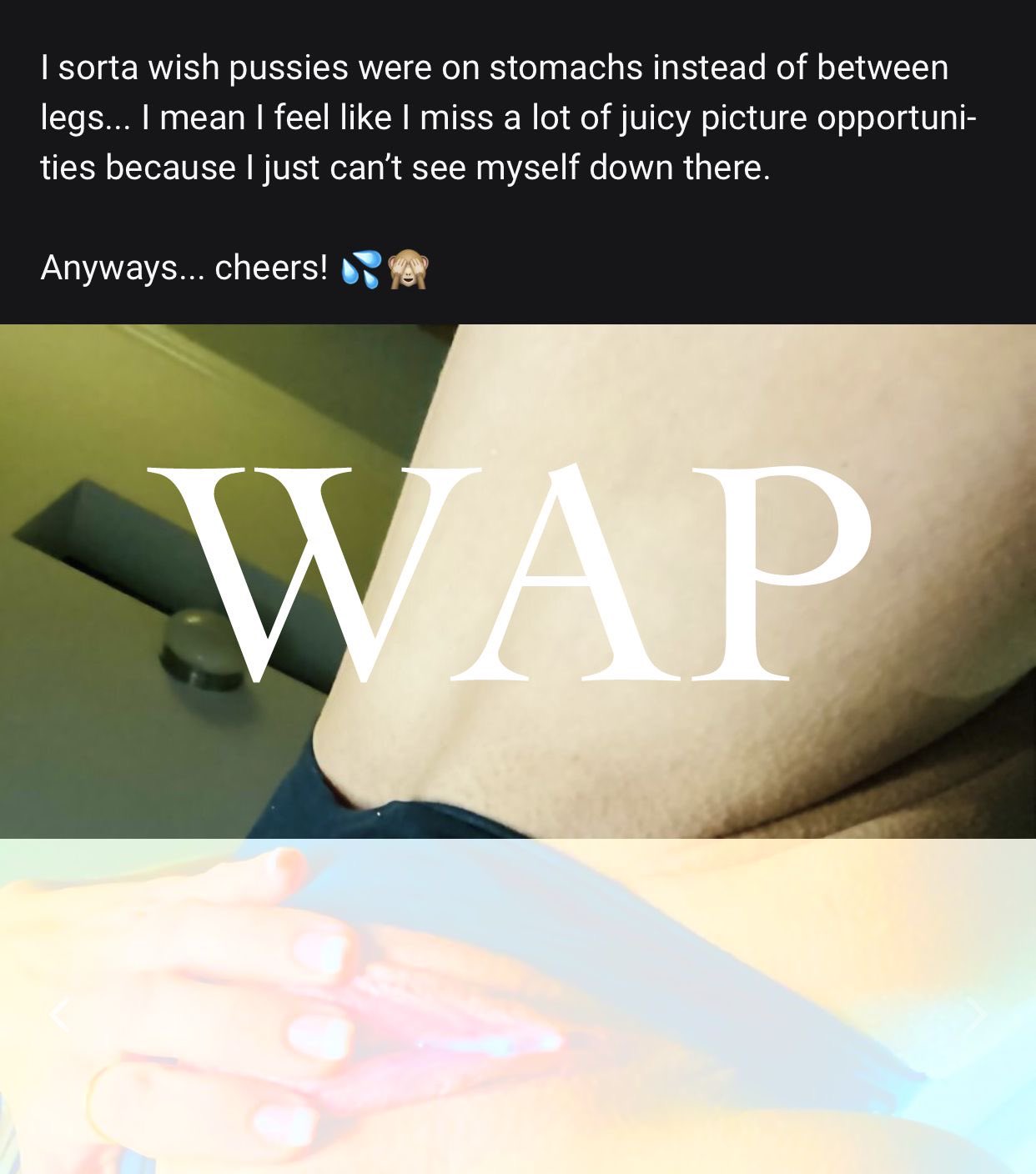 “I sorta wish pussies were on stomachs instead of between legs... I mean I feel like a miss a lot of juicy picture opportunities because I just can’t see myself down there.” Whose with me? https://t.co/pR9HLxmkLU #wap https://t.co/OZSF5TyNRz