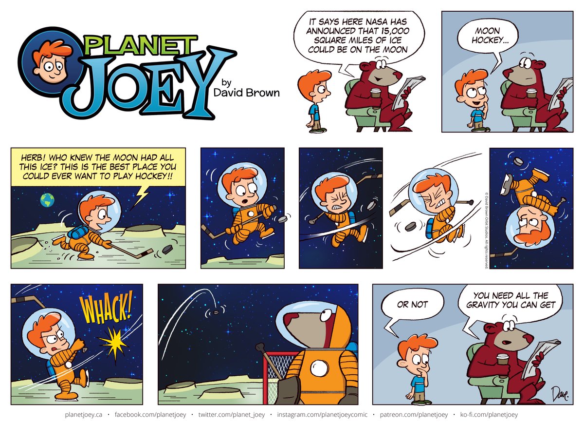 planet_joey's tweet photo. Joey Weekends!™
Based on an actual recent announcement by @NASA, Joey ponders what playing hockey would be like in 1/6th of the Earth's gravity.
#PlanetJoey #JoeyWeekends #Webcomics #Webcomic #Comics #Comicstrips #ComicStrip #Cartoons #Webtoons #IndieComics https://t.co/7uAazW3JTZ