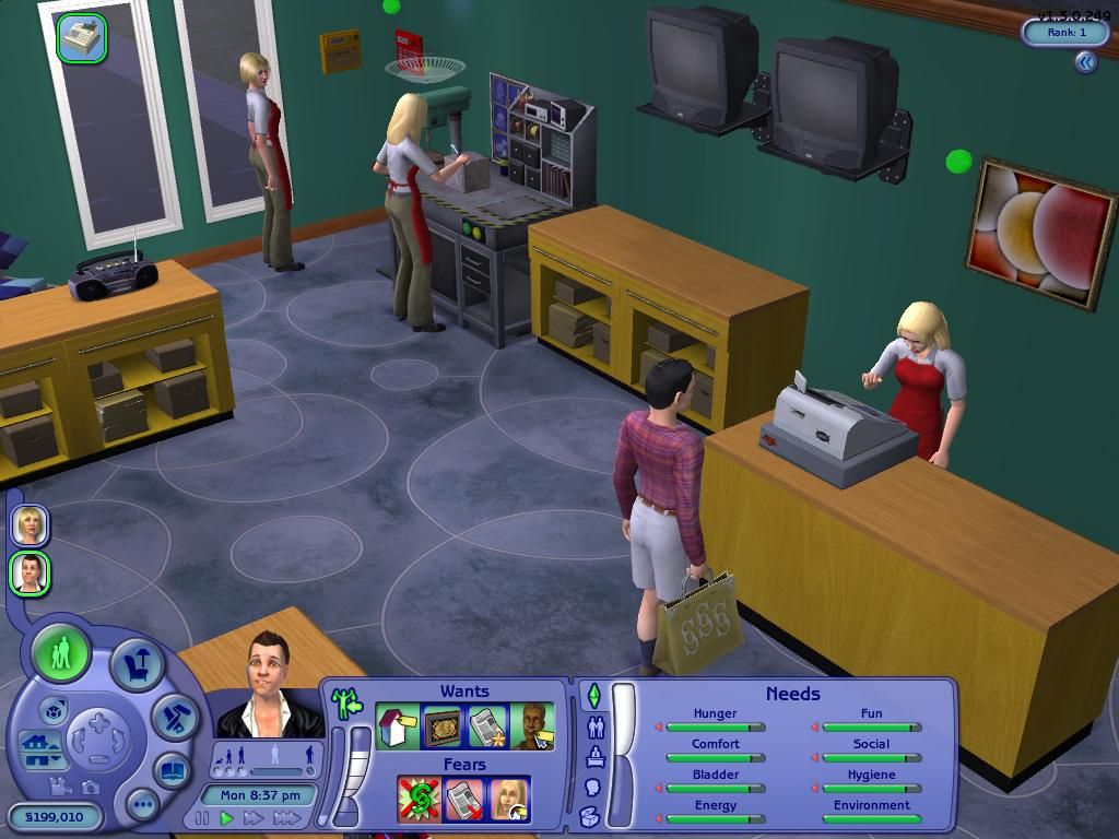 Tiendas de A Trabajar: Sinceramente me pregunto por qué los Sims cobran a sus clientes con tablets(?Hace días salió un mod para que los clientes hagan fila y paguen en la caja registradora pero estaría bueno que se implemente de manera oficial (y si llevaran bolsa como LS2 )