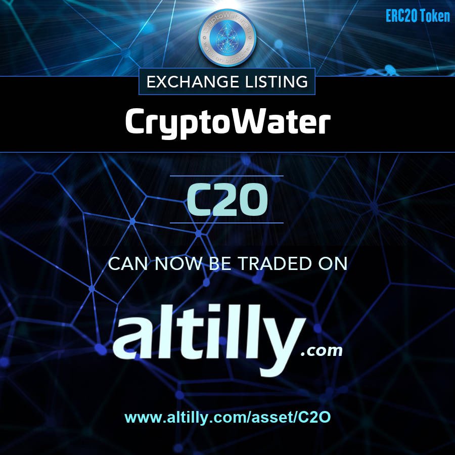 #C2O is paird with #ETH #XQR and #USDT on @altillycom . Get on board https://t.co/fefU6M6Z1m #CryptoWater #CryptoMarkets #ICO #IEO #ITO #Crowdfunding #SeedRound #WaterOnBlockchain https://t.co/EvvSQqBj8Q