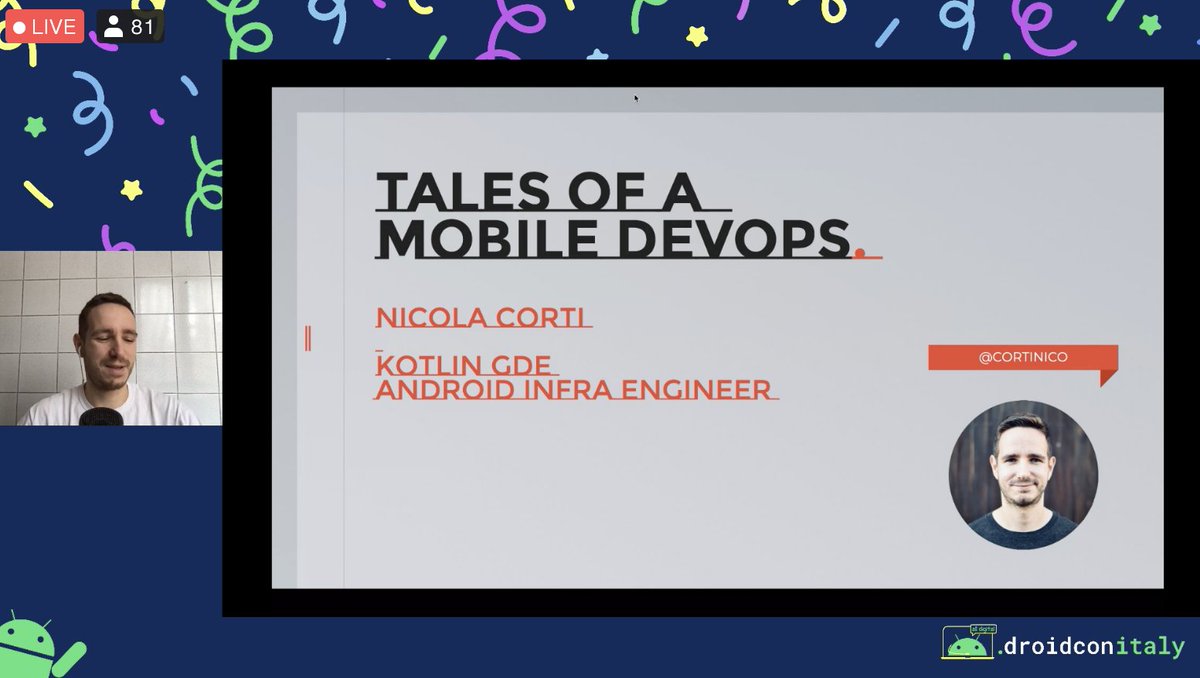 mosquitoman81's tweet image. It&apos;s time for my friend Nicola, new Kotlin GDE with &quot;Tales of a Mobile DevOps&quot;! @cortinico @Droidconit #droidconit #28novembre #androidconnected